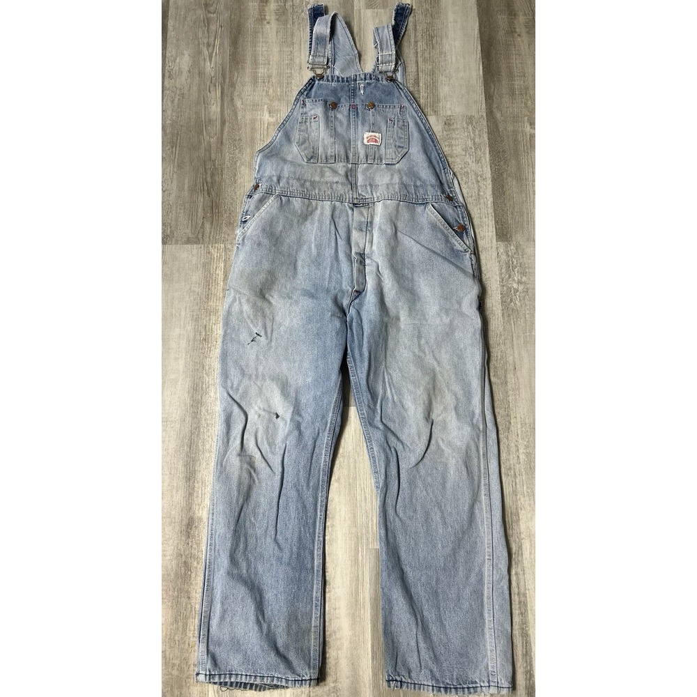 Vintage Round House Mens 40x30 Med Wash Carpenter Bib Overalls Jean Denim USA